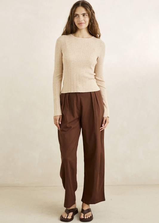 Essential Long Sleeve Knit Top Oat | Abbey Road Kaikoura