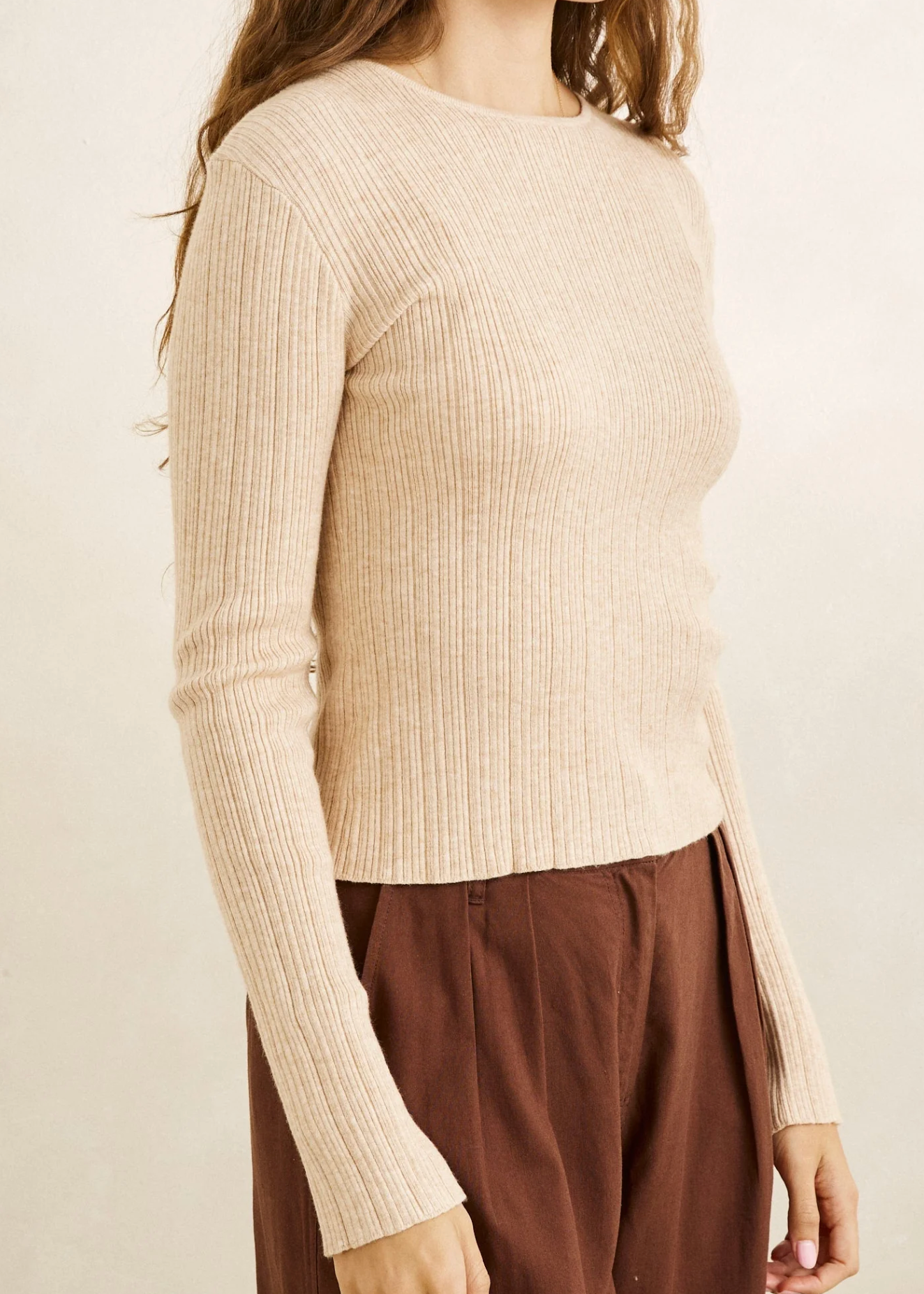 Essential Long Sleeve Knit Top Oat | Abbey Road Kaikoura