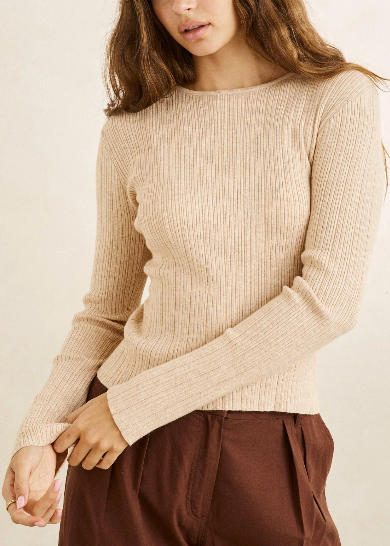 Essential Long Sleeve Knit Top Oat | Abbey Road Kaikoura