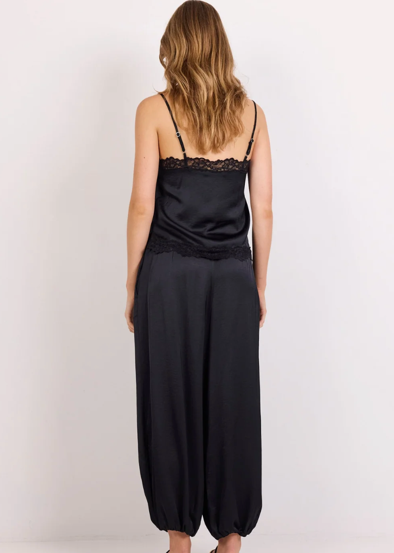 Fluidity Black Satin Balloon Pull on Pants   | Abbey Road Kaikoura