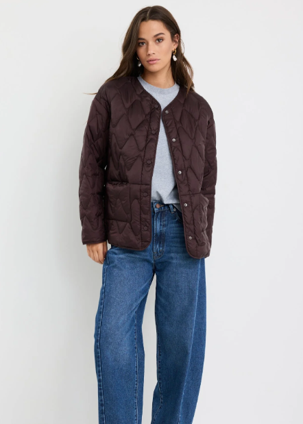 Frankly Chocolate Boxy Snap Front Puffer Jacket | Abbey Road Kaikoura