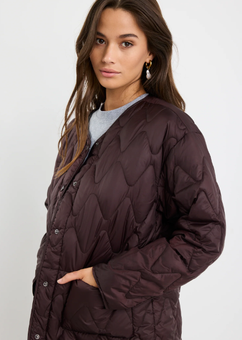 Frankly Chocolate Boxy Snap Front Puffer Jacket | Abbey Road Kaikoura