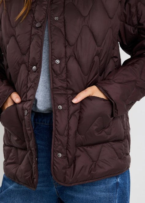 Frankly Chocolate Boxy Snap Front Puffer Jacket | Abbey Road Kaikoura