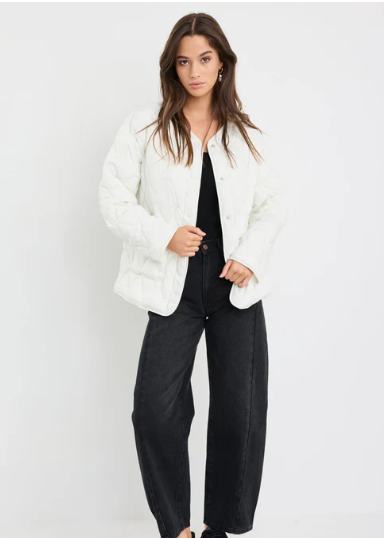 Frankly Ecru Boxy Snap Puffer Jacket | Abbey Road Kaikoura