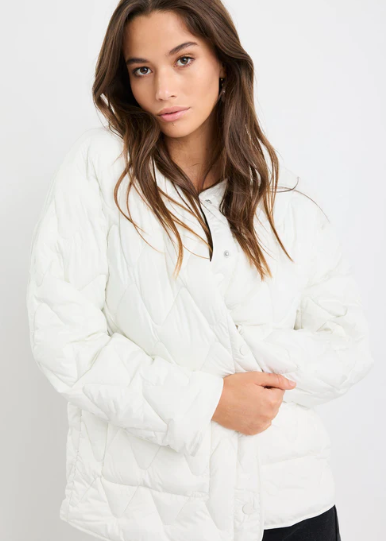 Frankly Ecru Boxy Snap Puffer Jacket | Abbey Road Kaikoura