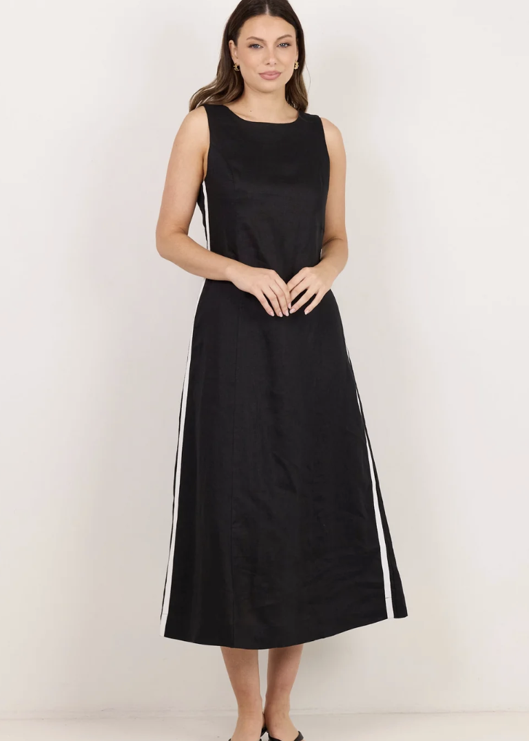 Future Linen Sleeveless Midi Dress - Black | Abbey Road Kaikoura