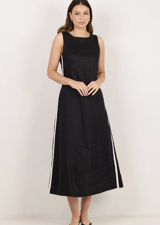 Future Linen Sleeveless Midi Dress - Black | Abbey Road Kaikoura
