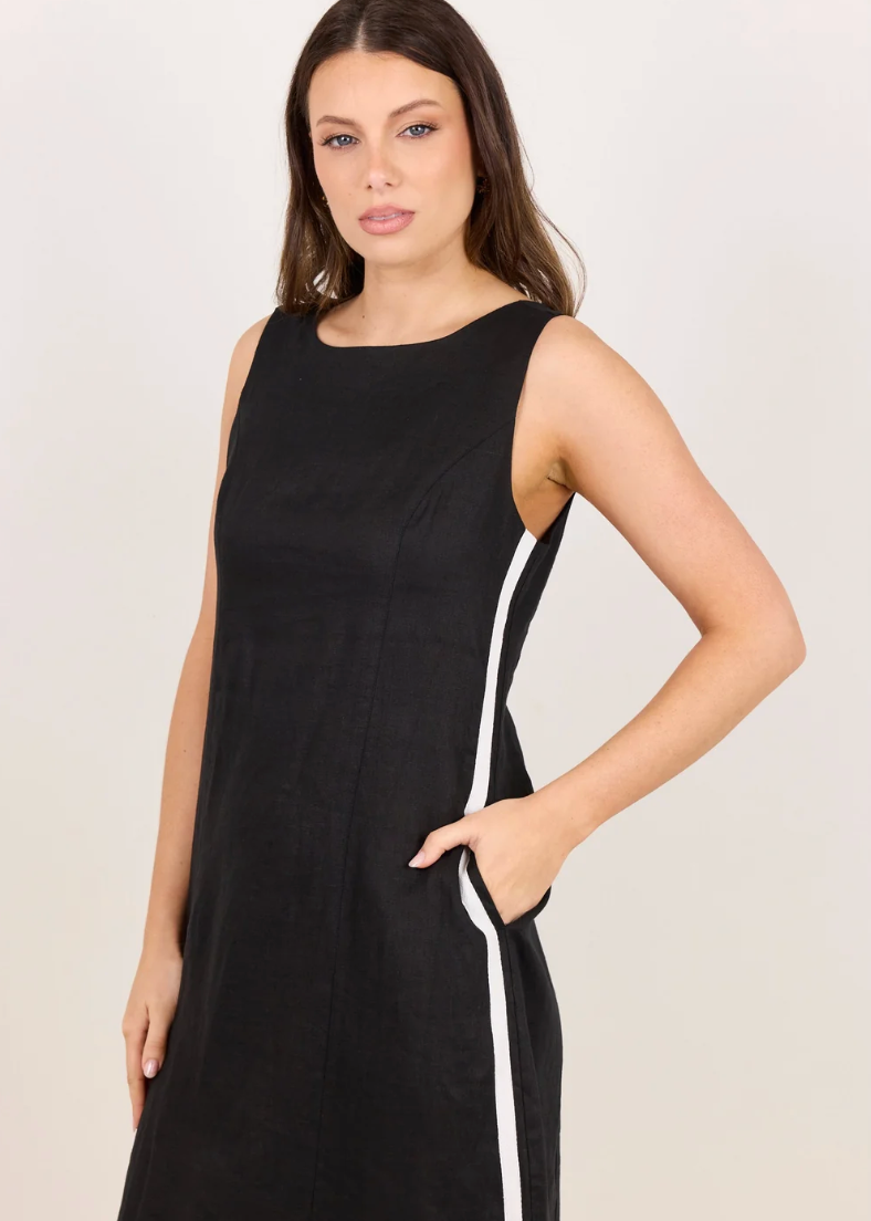 Future Linen Sleeveless Midi Dress - Black | Abbey Road Kaikoura