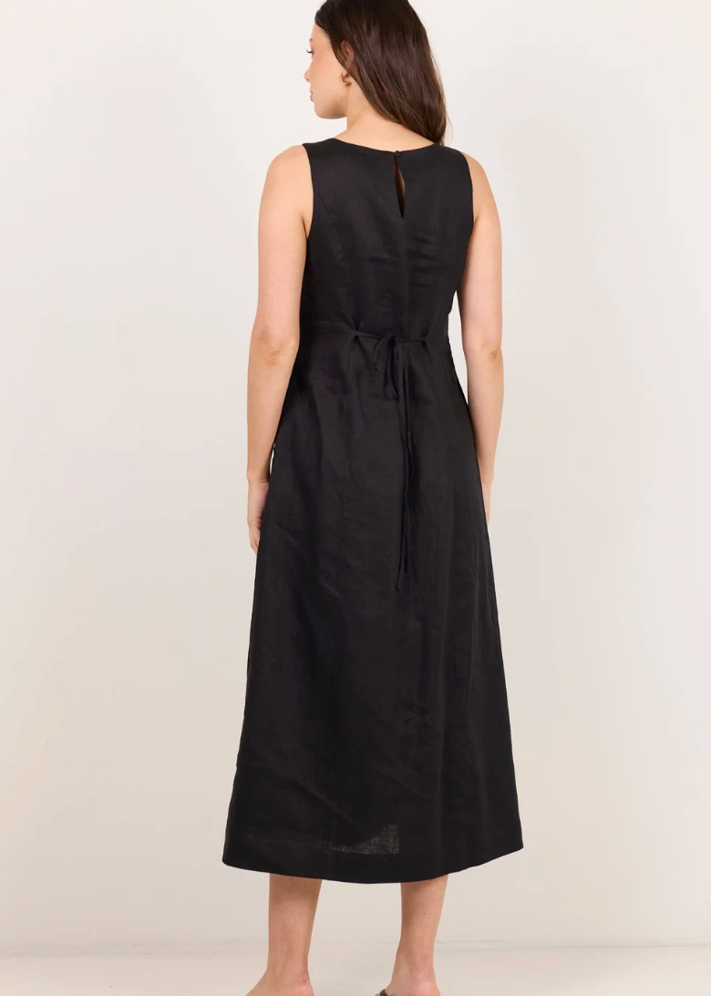 Future Linen Sleeveless Midi Dress - Black | Abbey Road Kaikoura