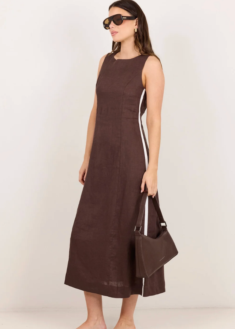 Future Linen Sleeveless Midi Dress - Chocolate | Abbey Road Kaikoura