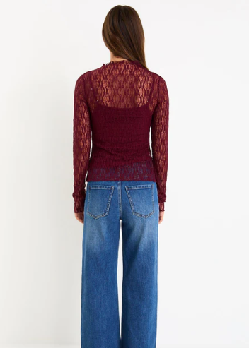 Giving Burgundy Lace Long Sleeve Top | Abbey Road Kaikoura