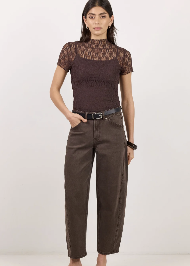 Idolise Mocha Stretch Soft Barrel Jean | Abbey Road Kaikoura