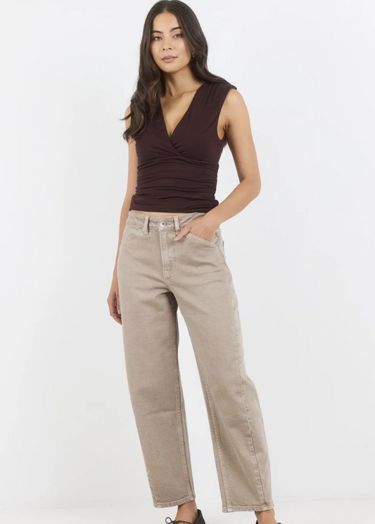 Idolise Taupe Stretch Soft Barrel Jean | Abbey Road Kaikoura