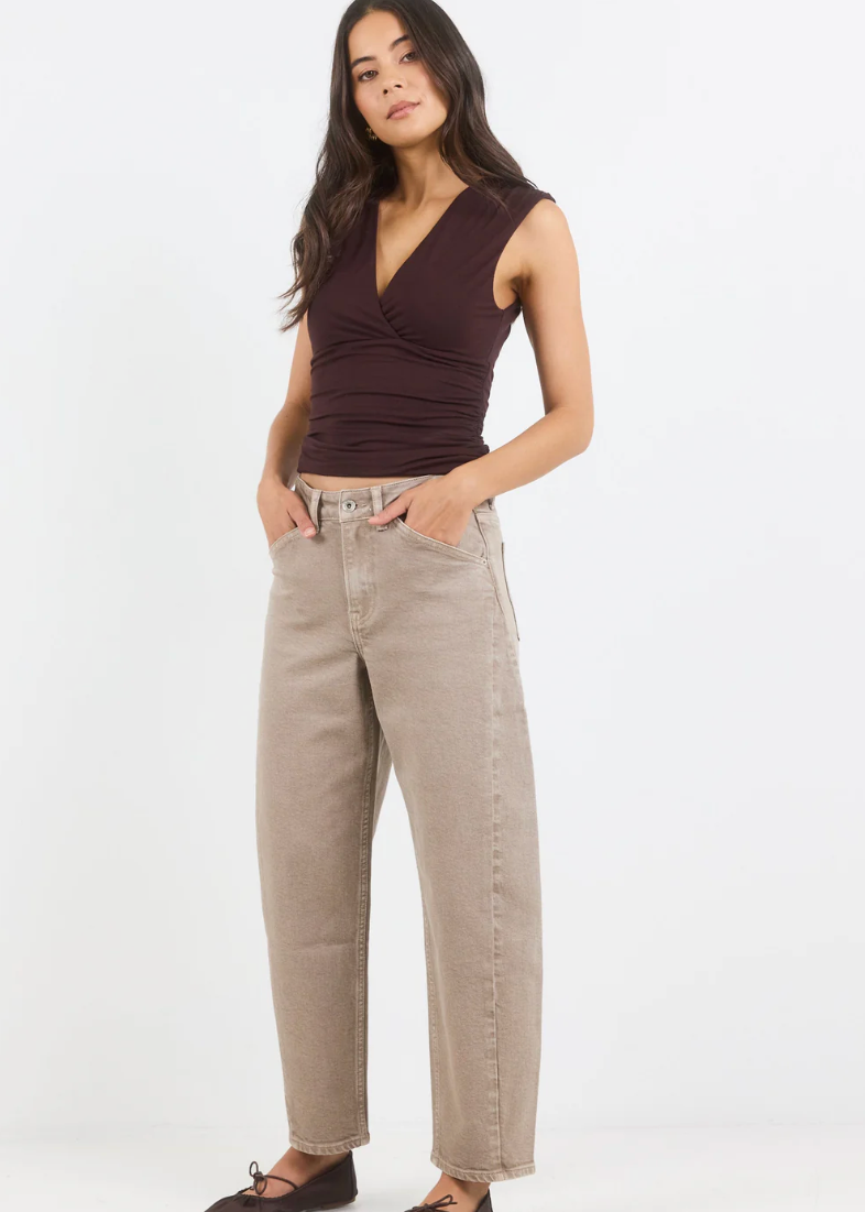 Idolise Taupe Stretch Soft Barrel Jean | Abbey Road Kaikoura