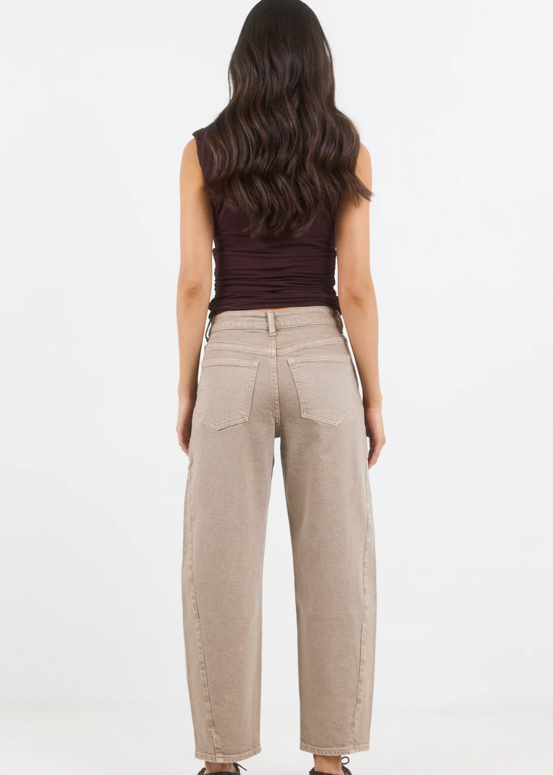 Idolise Taupe Stretch Soft Barrel Jean | Abbey Road Kaikoura