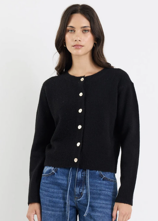 Imprint Black Soft Knit Crewneck Cardigan | Abbey Road Kaikoura