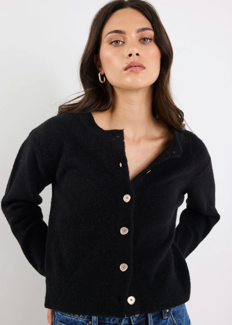 Imprint Black Soft Knit Crewneck Cardigan | Abbey Road Kaikoura