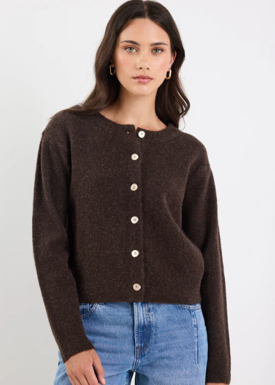 Imprint Chocolate Soft Knit Crewneck Cardigan  | Abbey Road Kaikoura