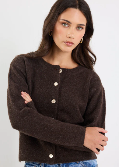 Imprint Chocolate Soft Knit Crewneck Cardigan  | Abbey Road Kaikoura