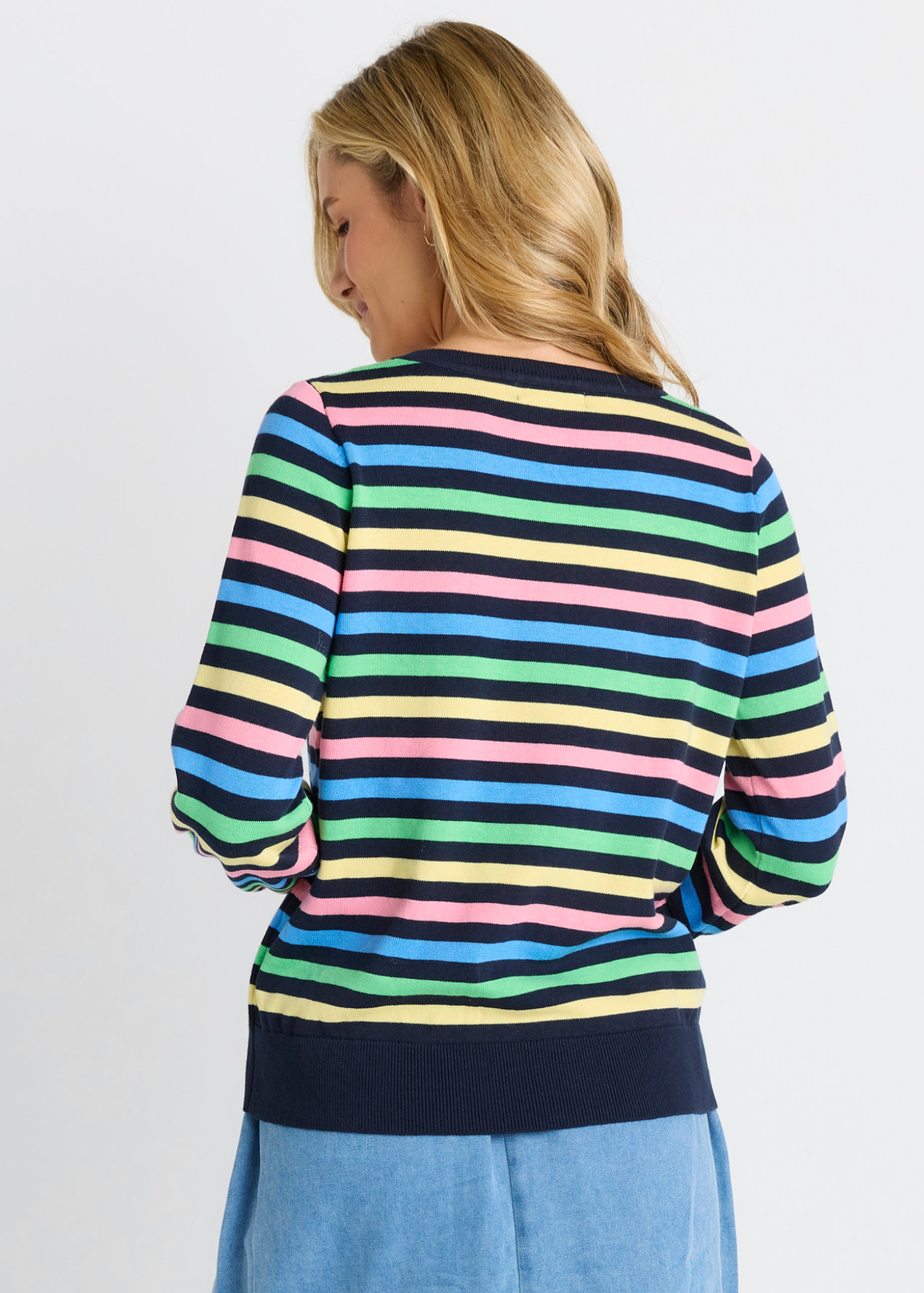 Indie Knit Sweater - Rainbow Navy Stripe | Abbey Road Kaikoura