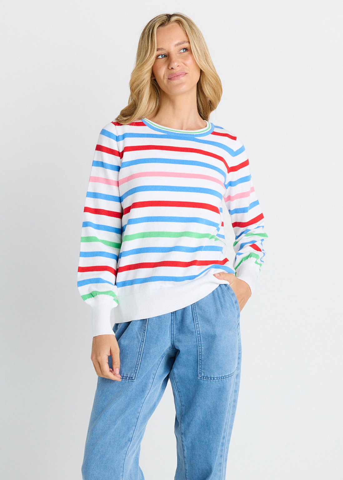 Indie Knit Sweater - Sorbet White Stripe | Abbey Road Kaikoura