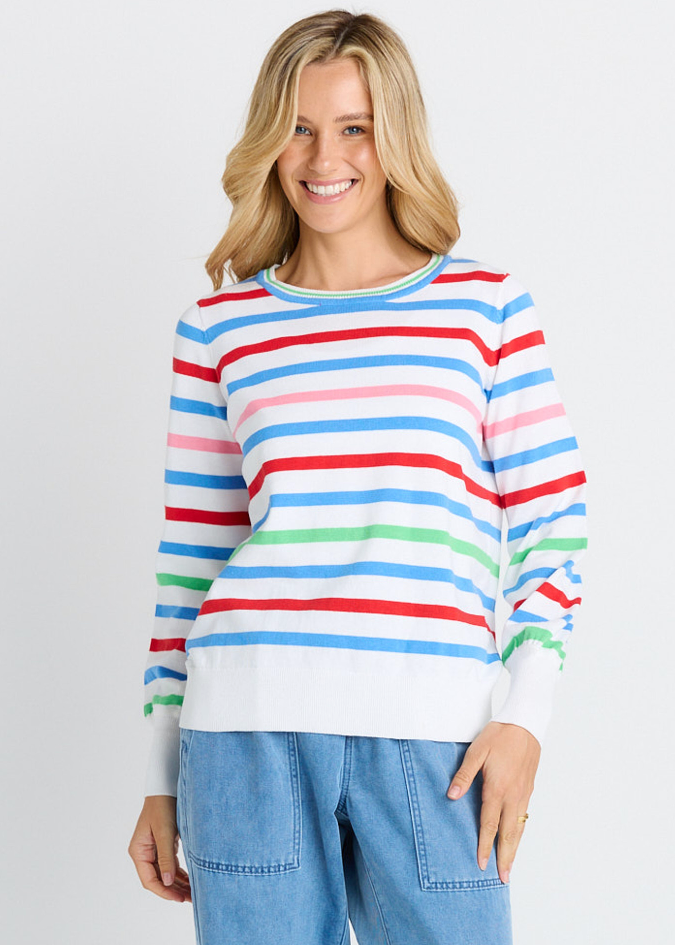 Indie Knit Sweater - Sorbet White Stripe | Abbey Road Kaikoura