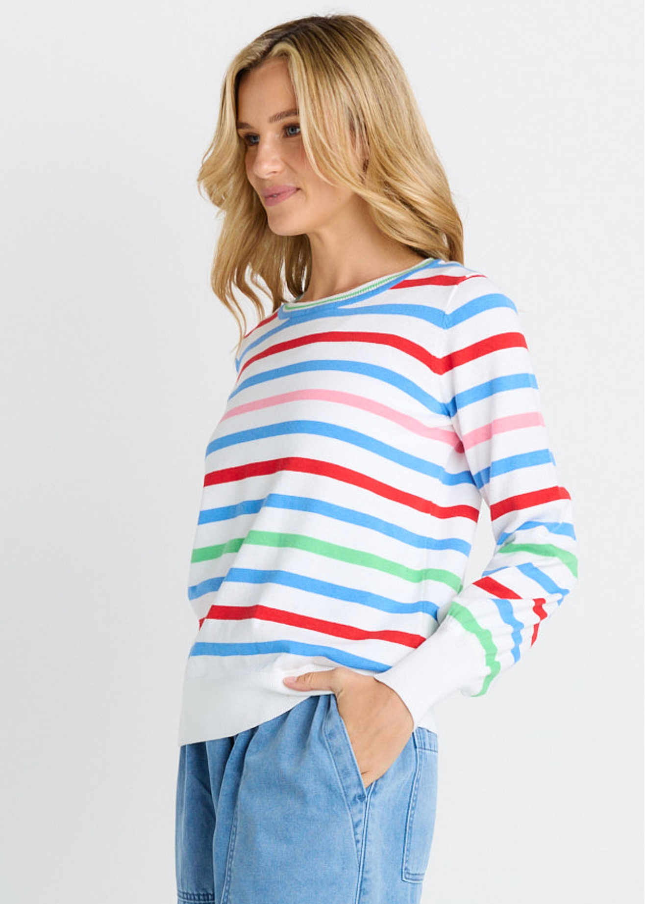 Indie Knit Sweater - Sorbet White Stripe | Abbey Road Kaikoura