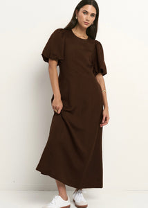 Indulgent Chocolate Puff Sleeve Relaxed Midi Dress | Abbey Road Kaikoura