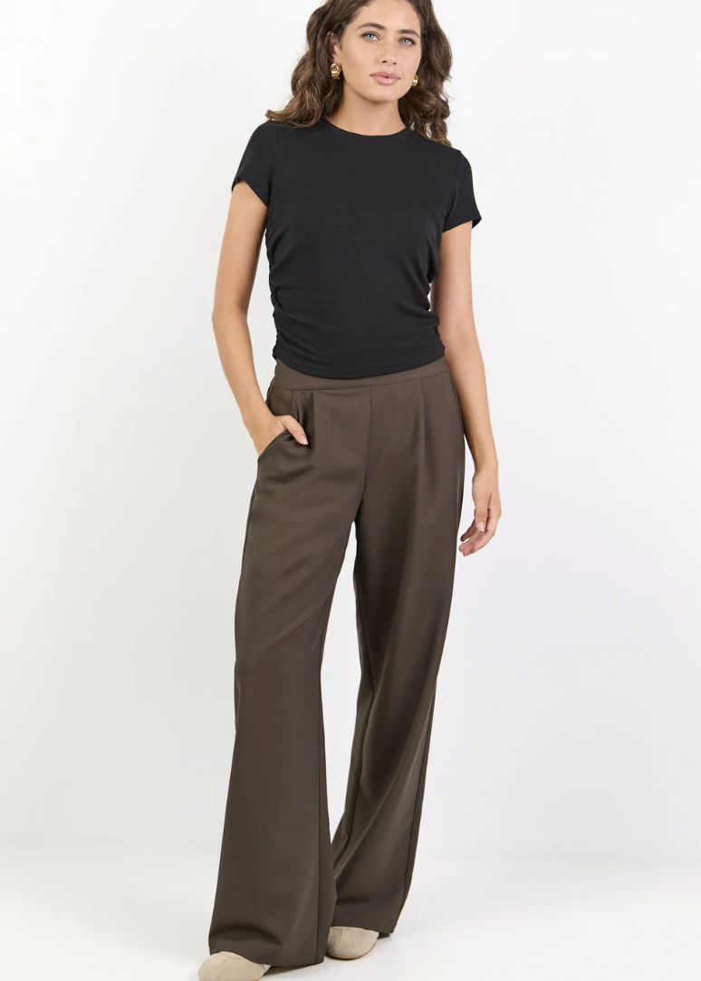 Instinctive Dark Chocolate Wide Leg Elastic Black Pants | Abbey Road Kaikoura