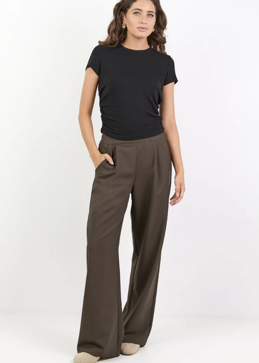 Instinctive Dark Chocolate Wide Leg Elastic Black Pants | Abbey Road Kaikoura