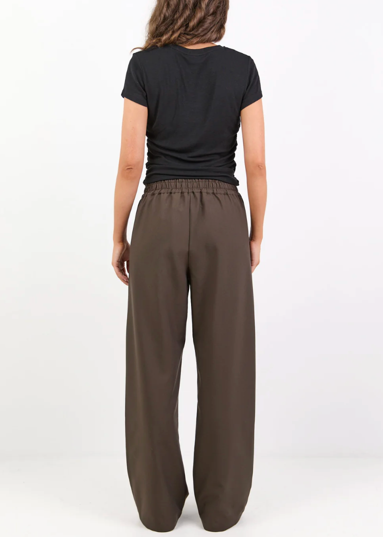 Instinctive Dark Chocolate Wide Leg Elastic Black Pants | Abbey Road Kaikoura