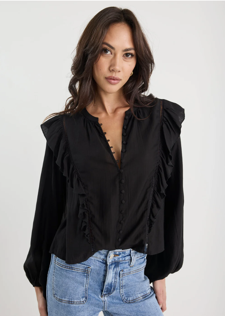 Integrity Black Sheer Frill Detail LS Top | Abbey Road Kaikoura