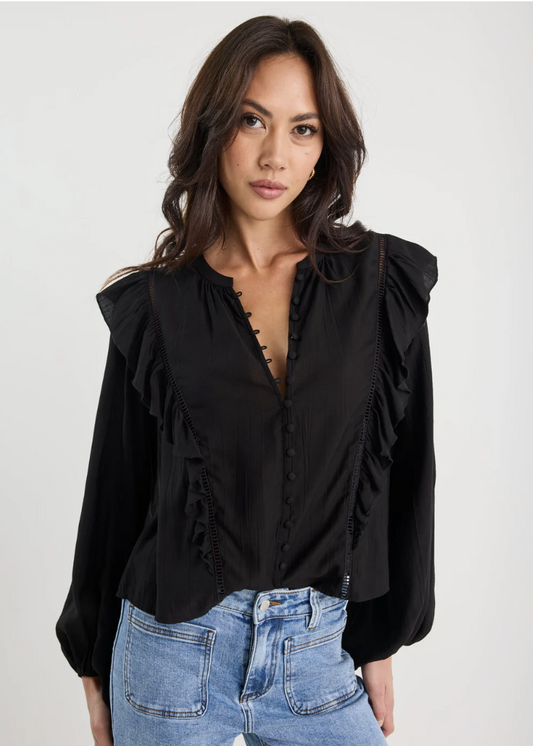 Integrity Black Sheer Frill Detail LS Top | Abbey Road Kaikoura