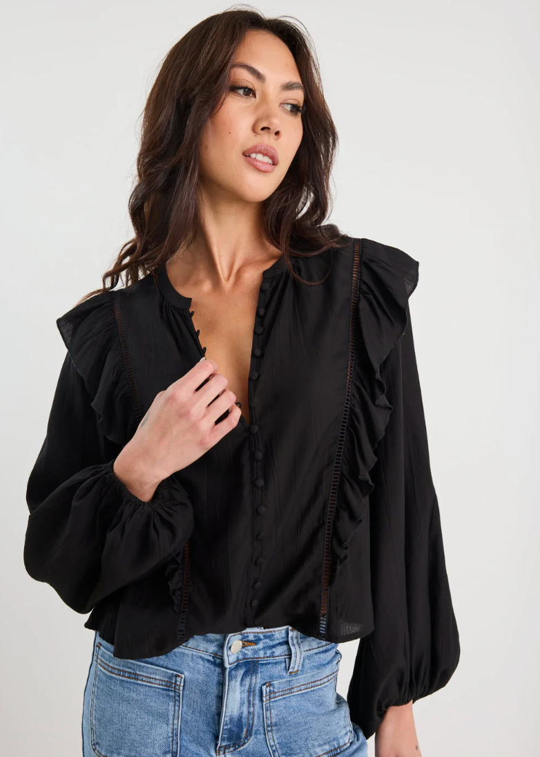Integrity Black Sheer Frill Detail LS Top | Abbey Road Kaikoura