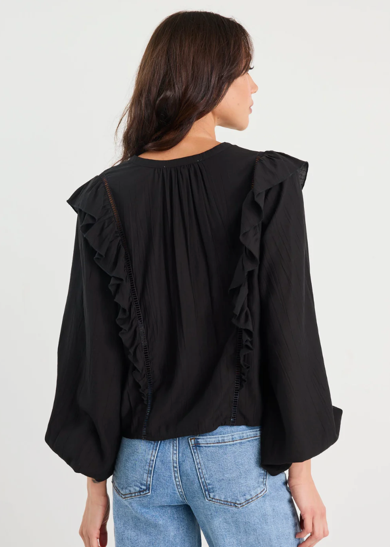 Integrity Black Sheer Frill Detail LS Top | Abbey Road Kaikoura