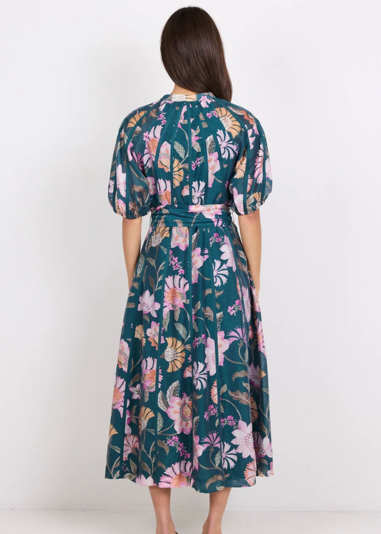 Intuition Petrol Scarf Print Puff Sleeve Maxi Shirt Dress | Abbey Road Kaikoura