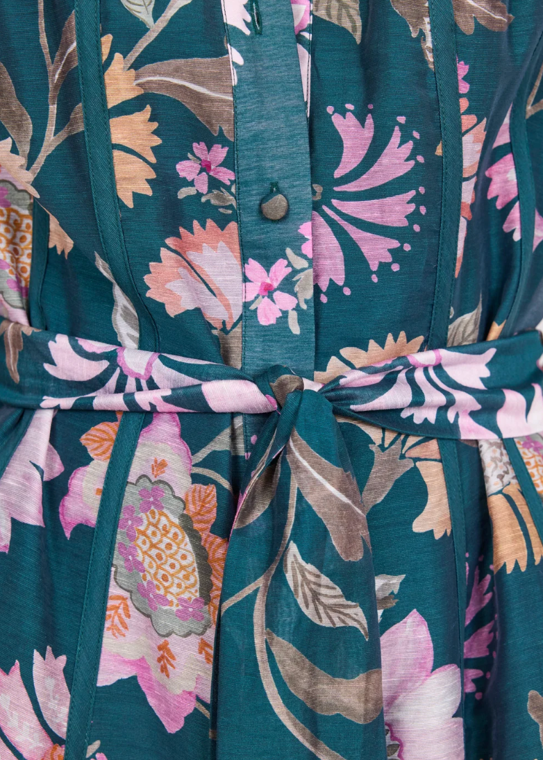Intuition Petrol Scarf Print Puff Sleeve Maxi Shirt Dress | Abbey Road Kaikoura