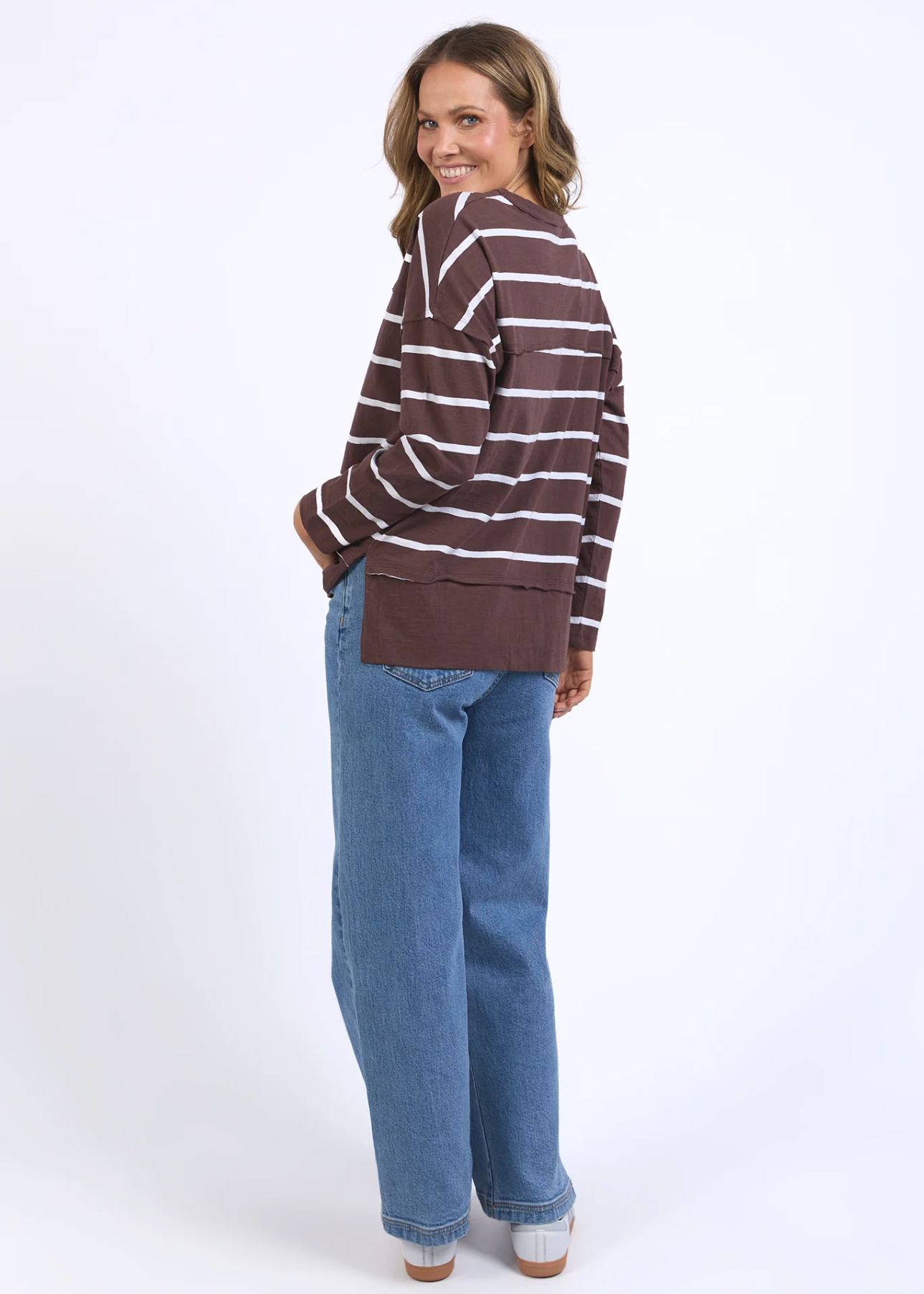 Jayne Stripe Throw On - Chocolate White Stripe | Abbey Road Kaikoura