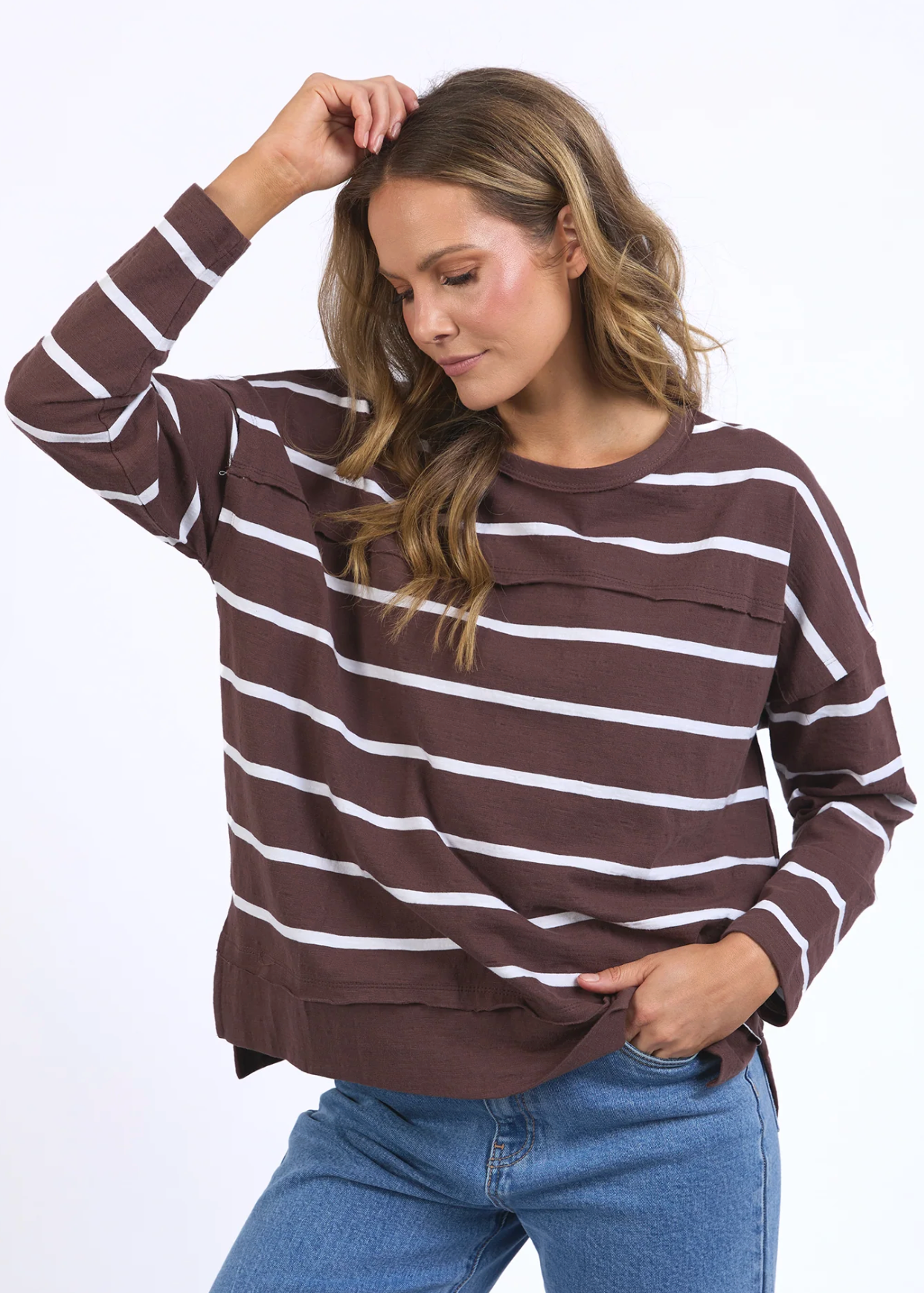 Jayne Stripe Throw On Top Chocolate | Abbey Road Kaikoura