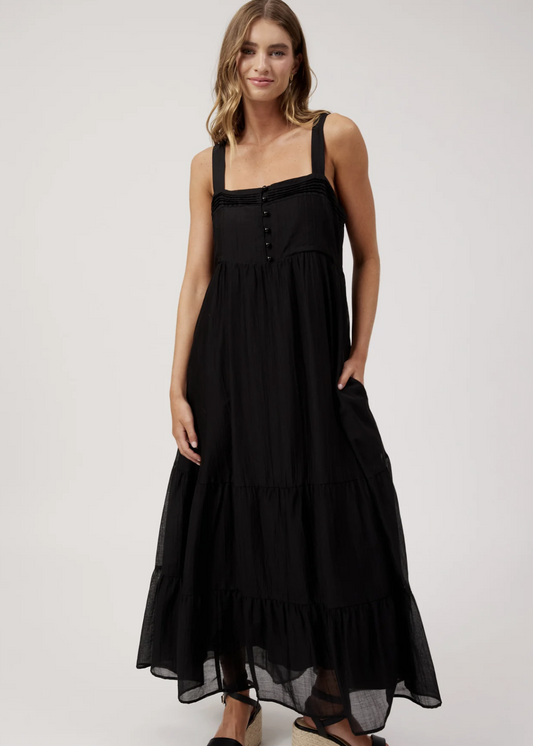 Kenya Tiered Maxi Dress - Black | Abbey Road Kaikoura