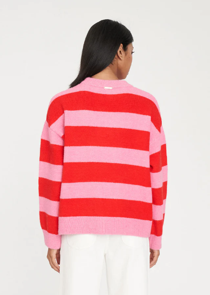 Kenzie Stripe Knit Crew Pink/Red | Abbey Road Kaikoura