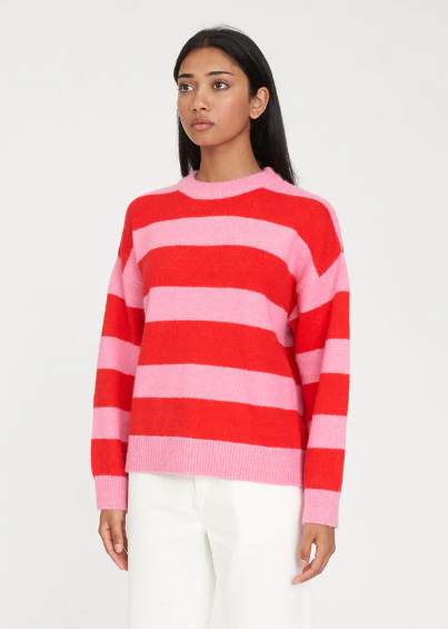 Kenzie Stripe Knit Crew Pink/Red | Abbey Road Kaikoura