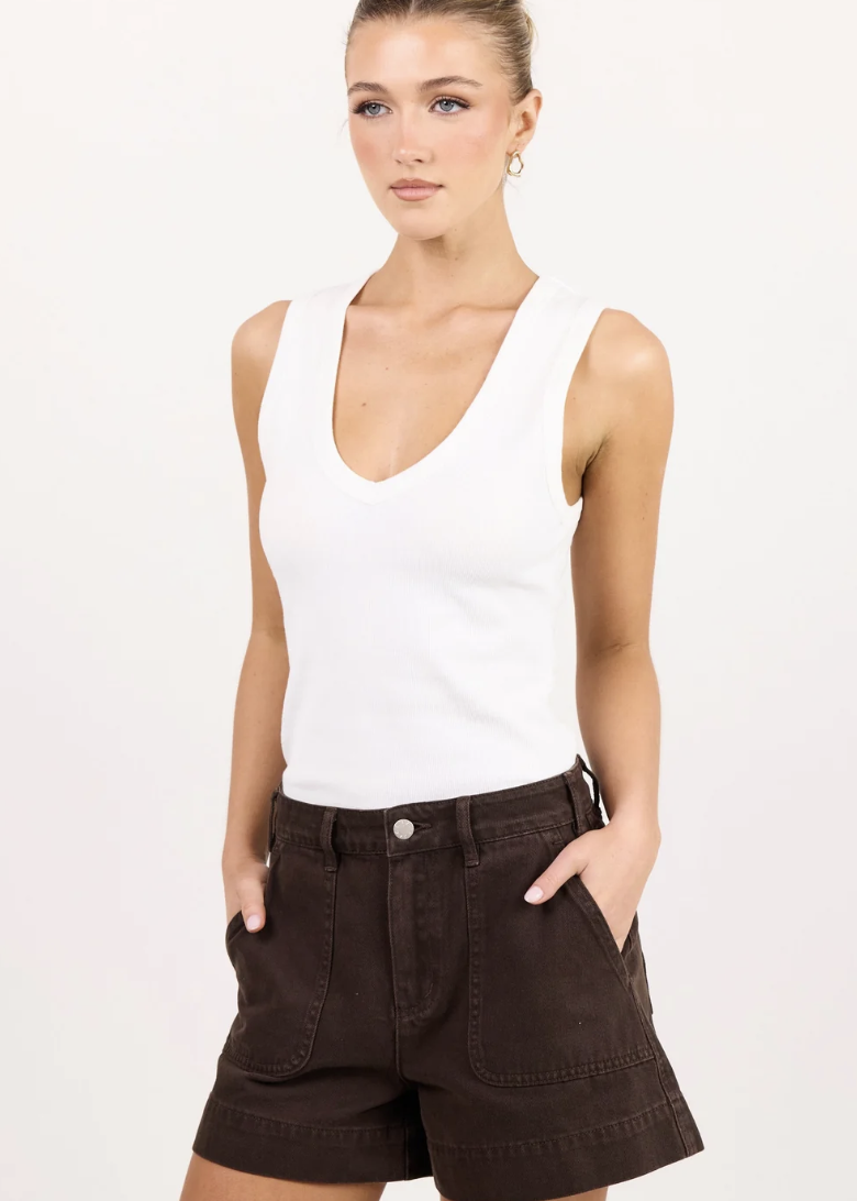 Kindly Dark Chocolate Pocket Front Denim Short | Abbey Road Kaikoura