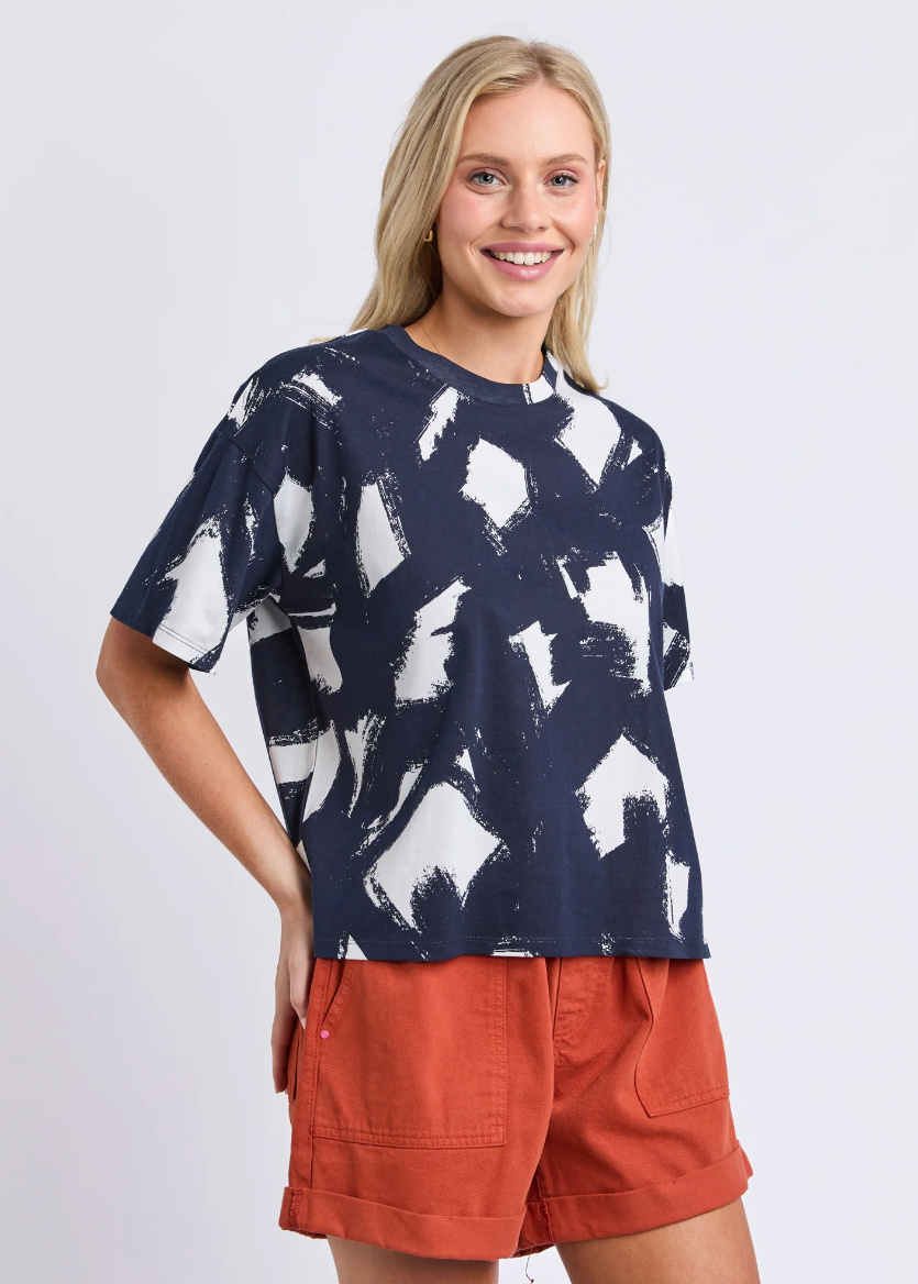 Klee Tee - Navy Yardage Print | Abbey Road Kaikoura