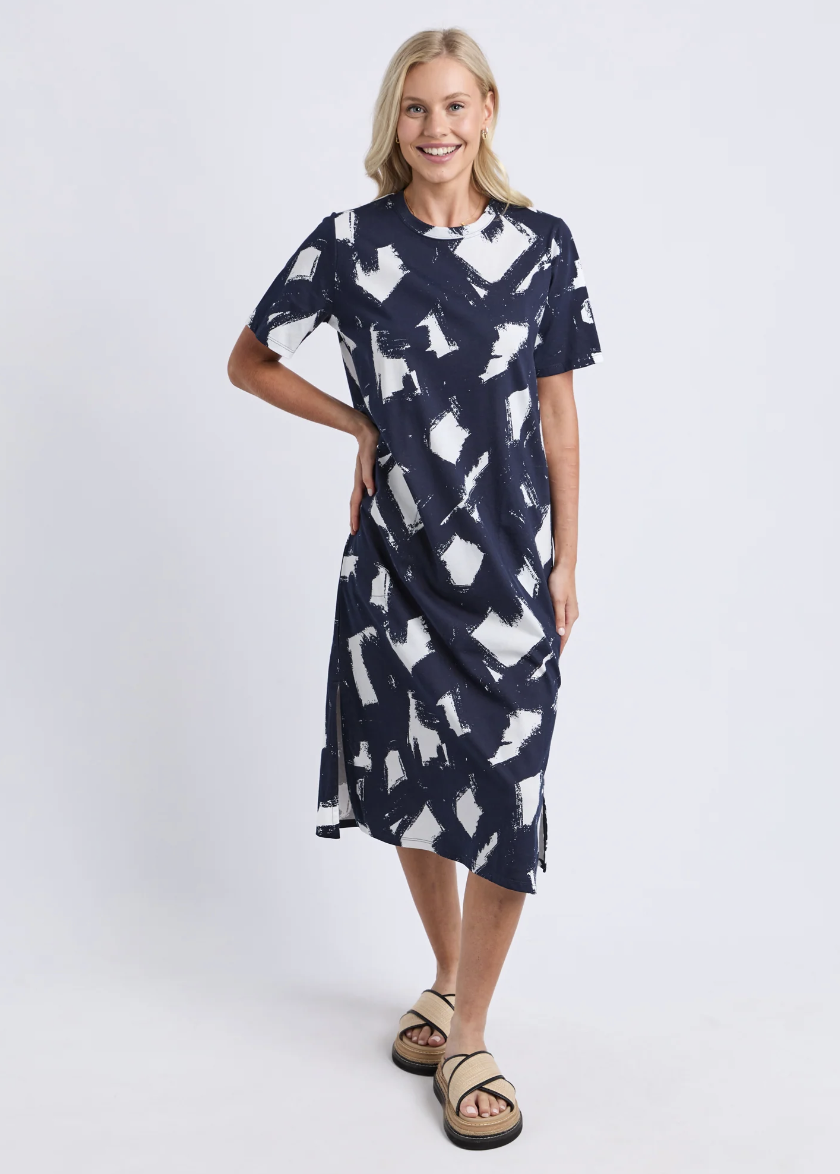 Klee Tee Dress - Navy Yardage Print | Abbey Road Kaikoura