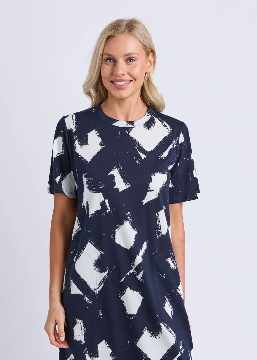 Klee Tee Dress - Navy Yardage Print | Abbey Road Kaikoura