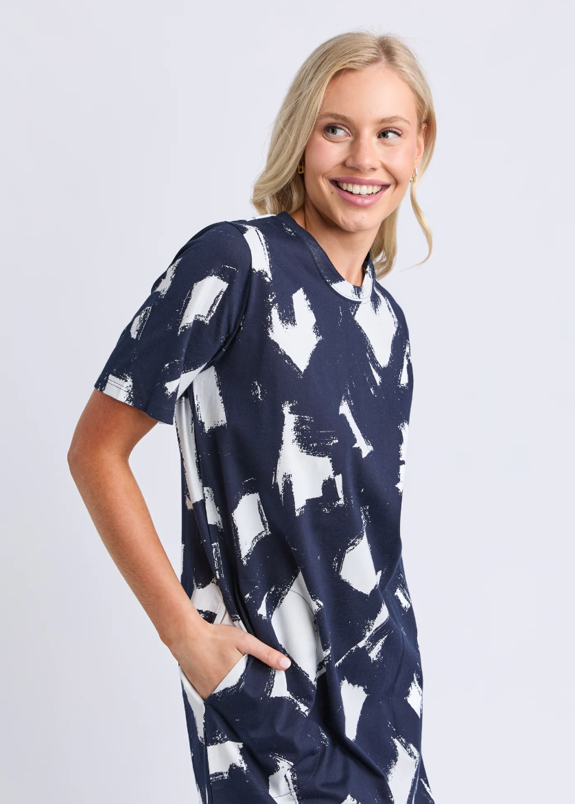 Klee Tee Dress - Navy Yardage Print | Abbey Road Kaikoura