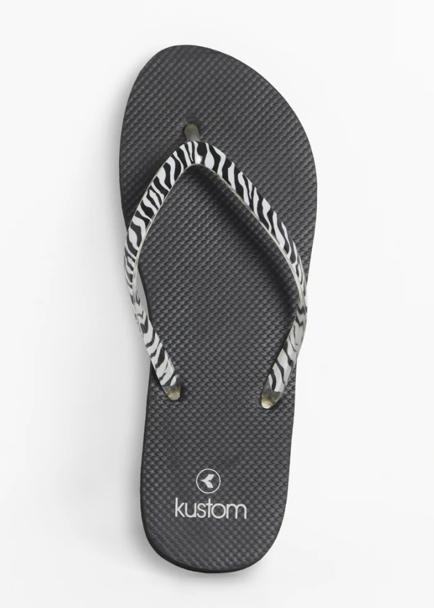 Ladies Kustom Classic Black Zebra Jandal | Abbey Road Kaikoura