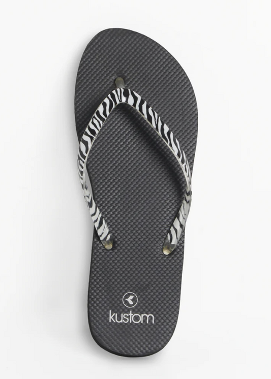 Ladies Kustom Classic Black Zebra Jandal | Abbey Road Kaikoura