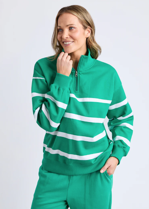 Lane Zip Crew Green & White Stripe | Abbey Road Kaikoura